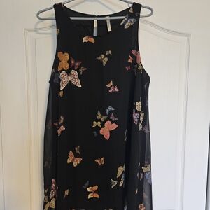 Butterfly Print Black Dress